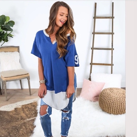 Free People We The Free Blue Hail Mary Jersey Tee Tunic Top - Picture 2 of 13